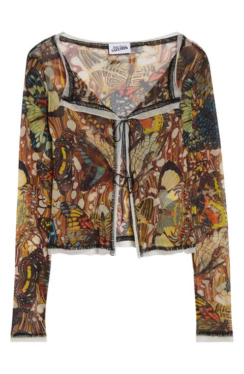 Re-Edition Butterfly Print Mesh Cardigan