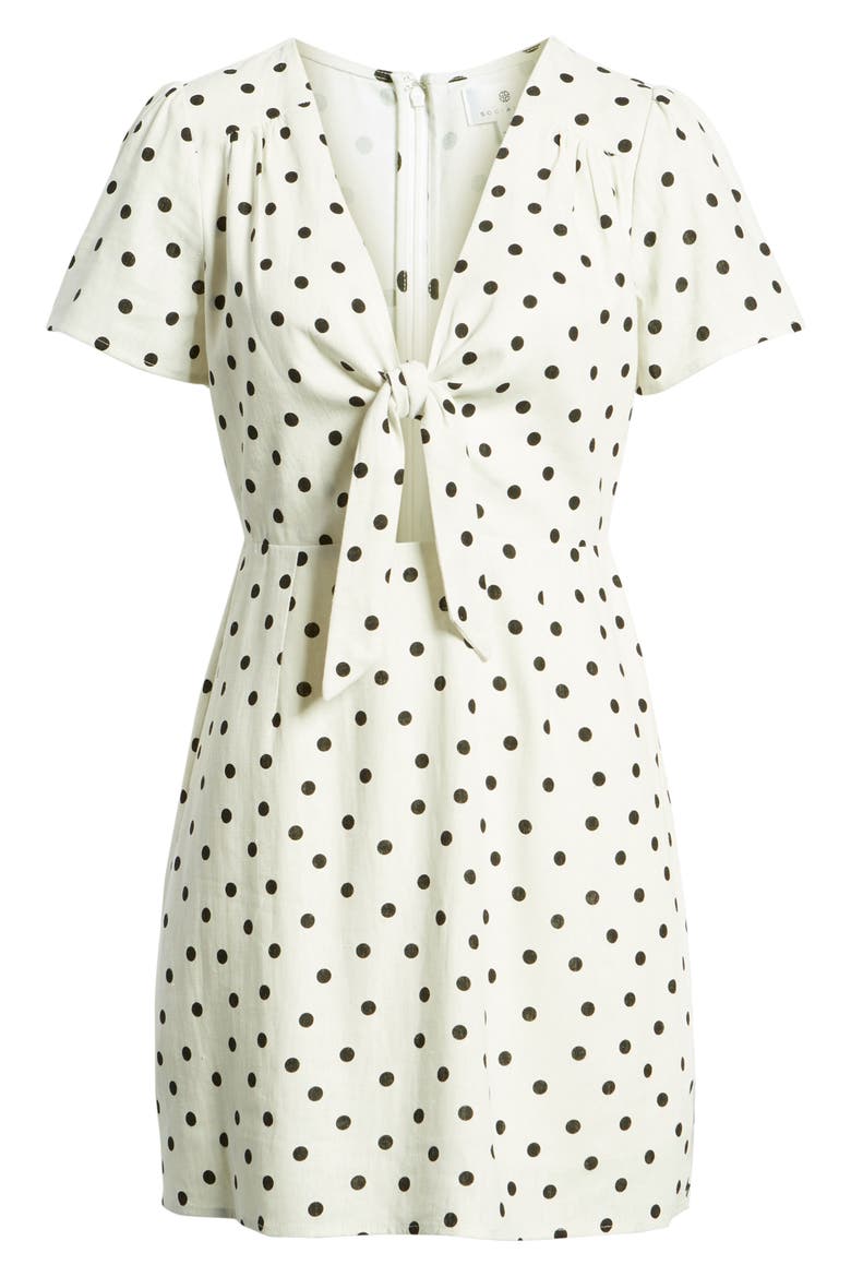 Tie Front Cutout Minidress, Alternate, color, WHITE / BLACK DOT