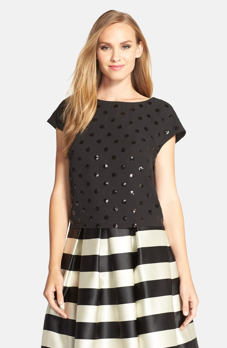 Eliza J Sequin Polka Dot Popover Top, Alternate, color,