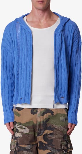 Front Zip Hooded Cable Stitch Sweater