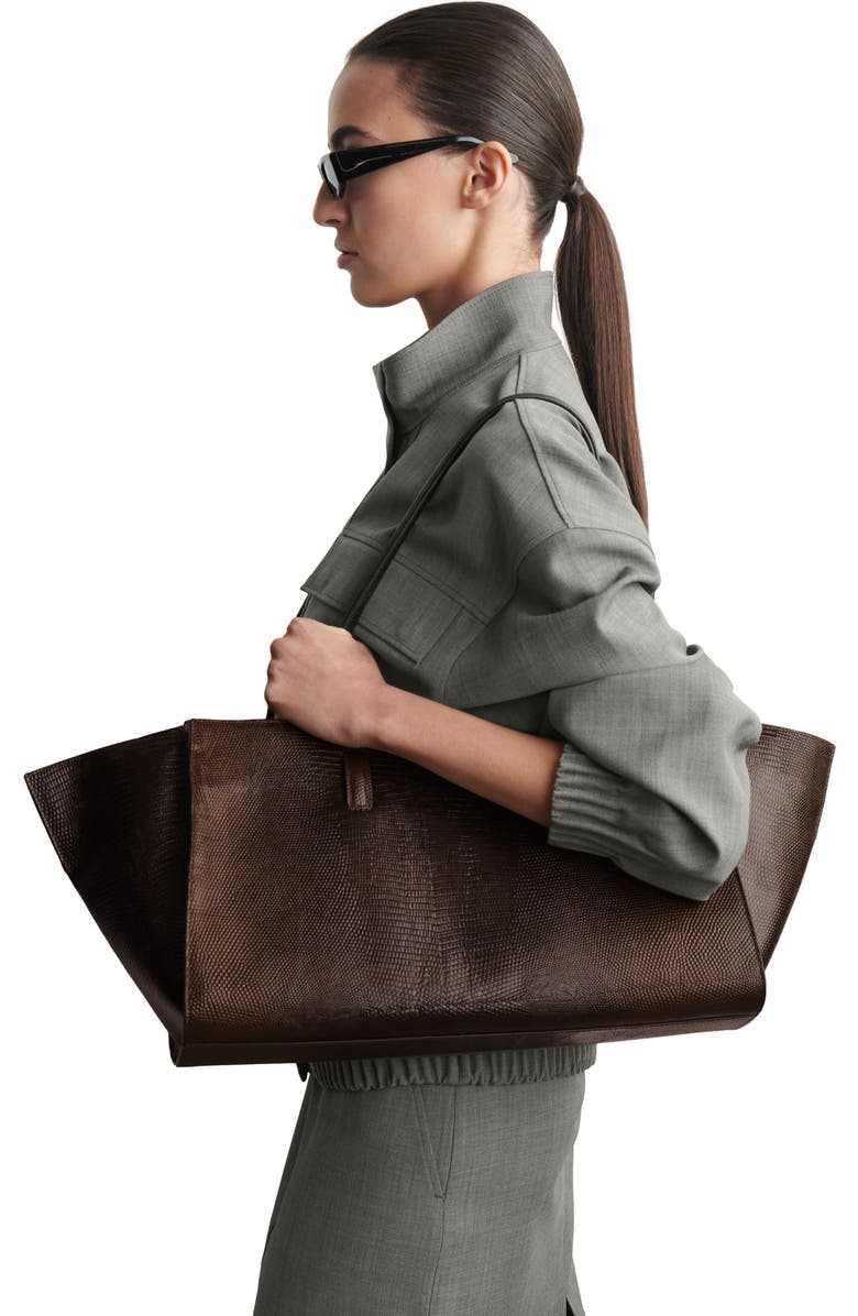 COS Monument Tote Bag - Leather, Alternate, color, Croc-Effect / Brown