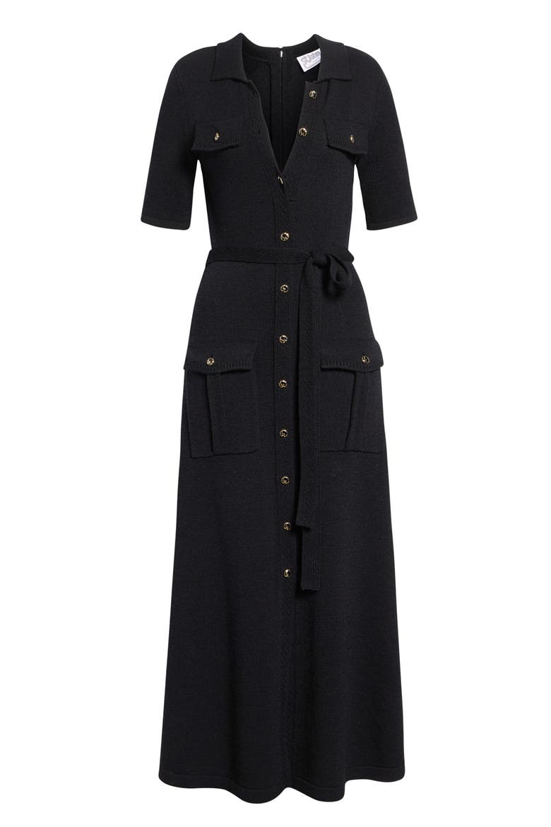Zahara Belted Legacy Crepe Knit Dress, Alternate, color, BLACK
