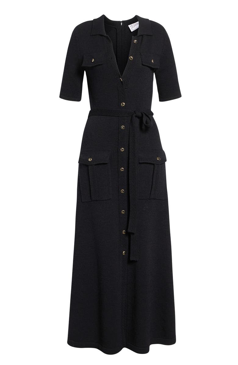ST. JOHN Zahara Belted Legacy Crepe Knit Dress, Alternate, color, Black
