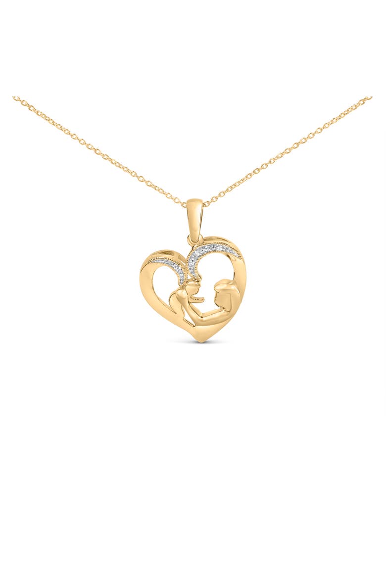 Gold Vermeil Diamond Accent Mom and Child Heart Pendant Necklace, Main, color, Silver
