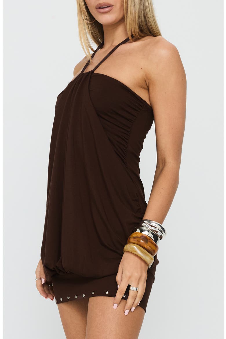 Jordonna Halter Minidress, Alternate, color, CHOCOLATE