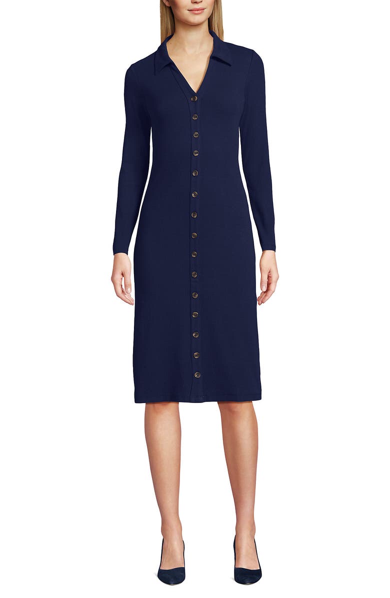 Lands' End Knit Rib Button Front Dress, Main, color,