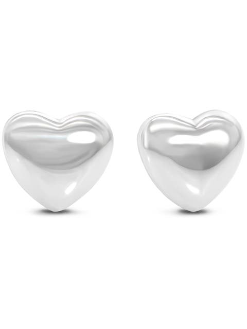 Puffy Heart Stud Earrings in Sterling Silver