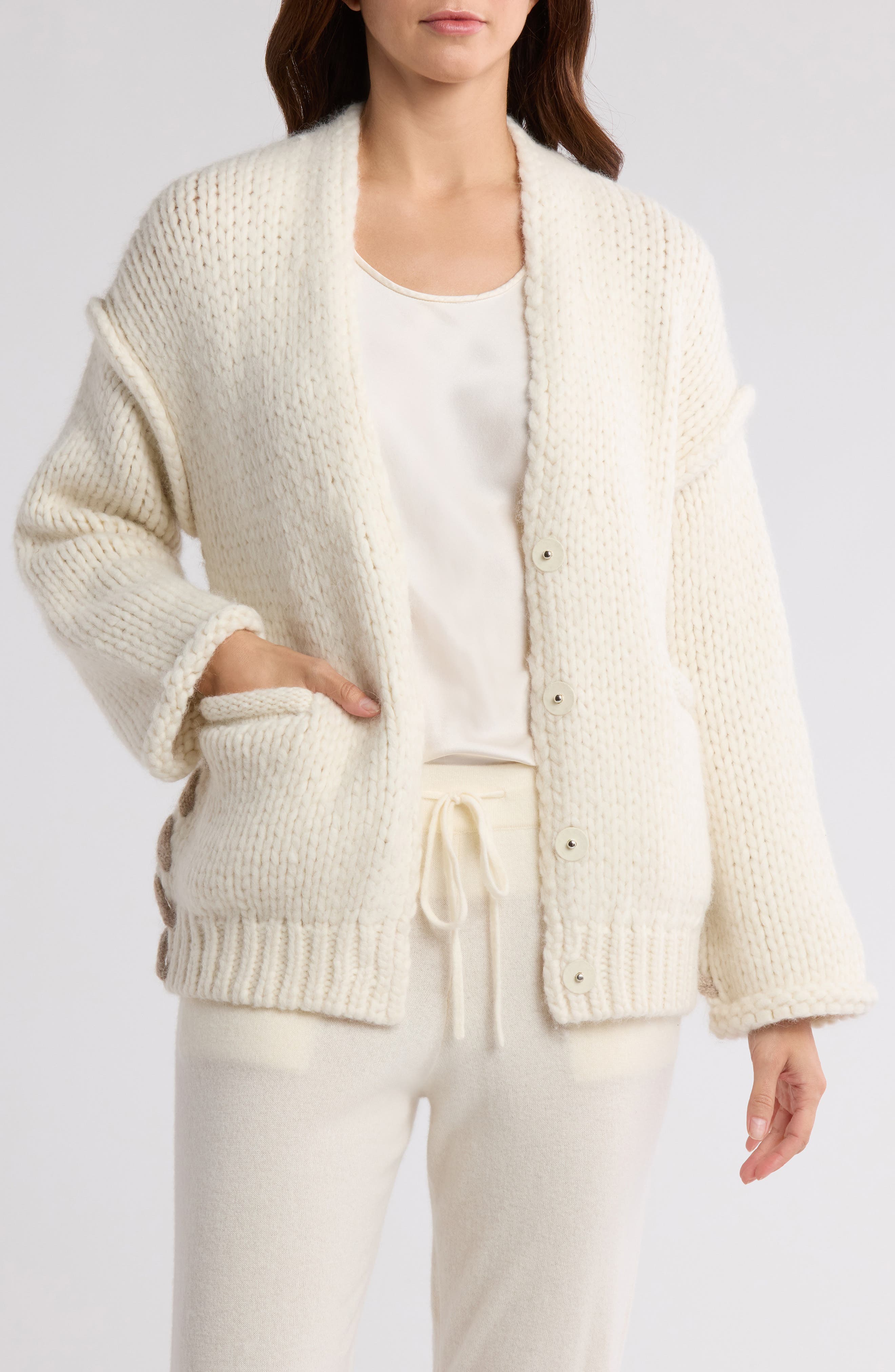 Lunya Lofty Wool Blend Whipstitch Cardigan in Waltzing Ivory 