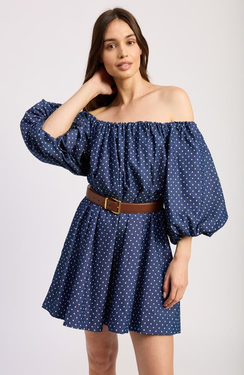 En Saison Dover Off The Shoulder Balloon Sleeve Trapeze Minidress In Blue