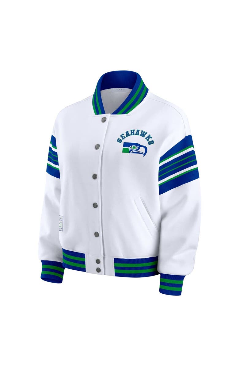 WEAR by Erin Andrews Women's WEAR by Erin Andrews White Seattle Seahawks Plus Size Full-Snap Fleece Sweatshirt Jacket, Alternate, color, White