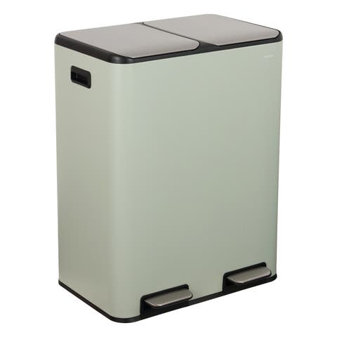 Zipple Rectangular Dual Compartment Recycling Step Pedal Trash Can with Soft-Close Double Lids