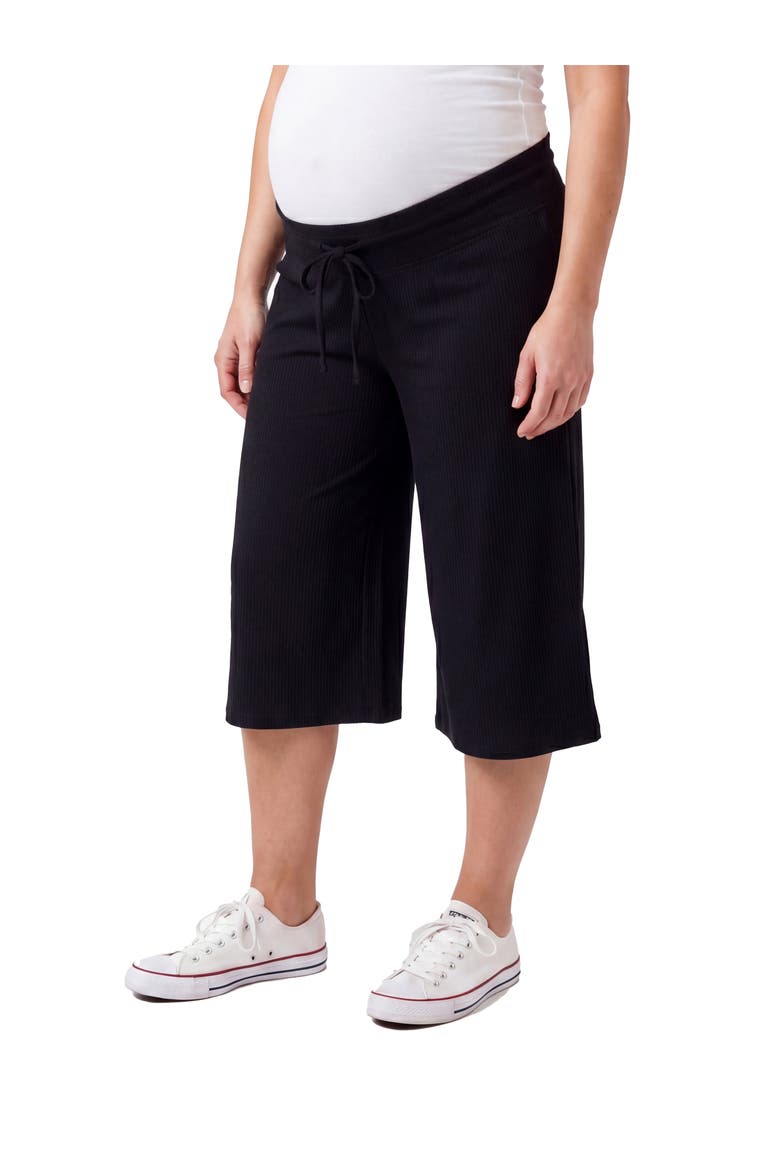 Maternity Basic Ribbed Knit Drawstring Flared Capri Pants, Alternate, color, Black