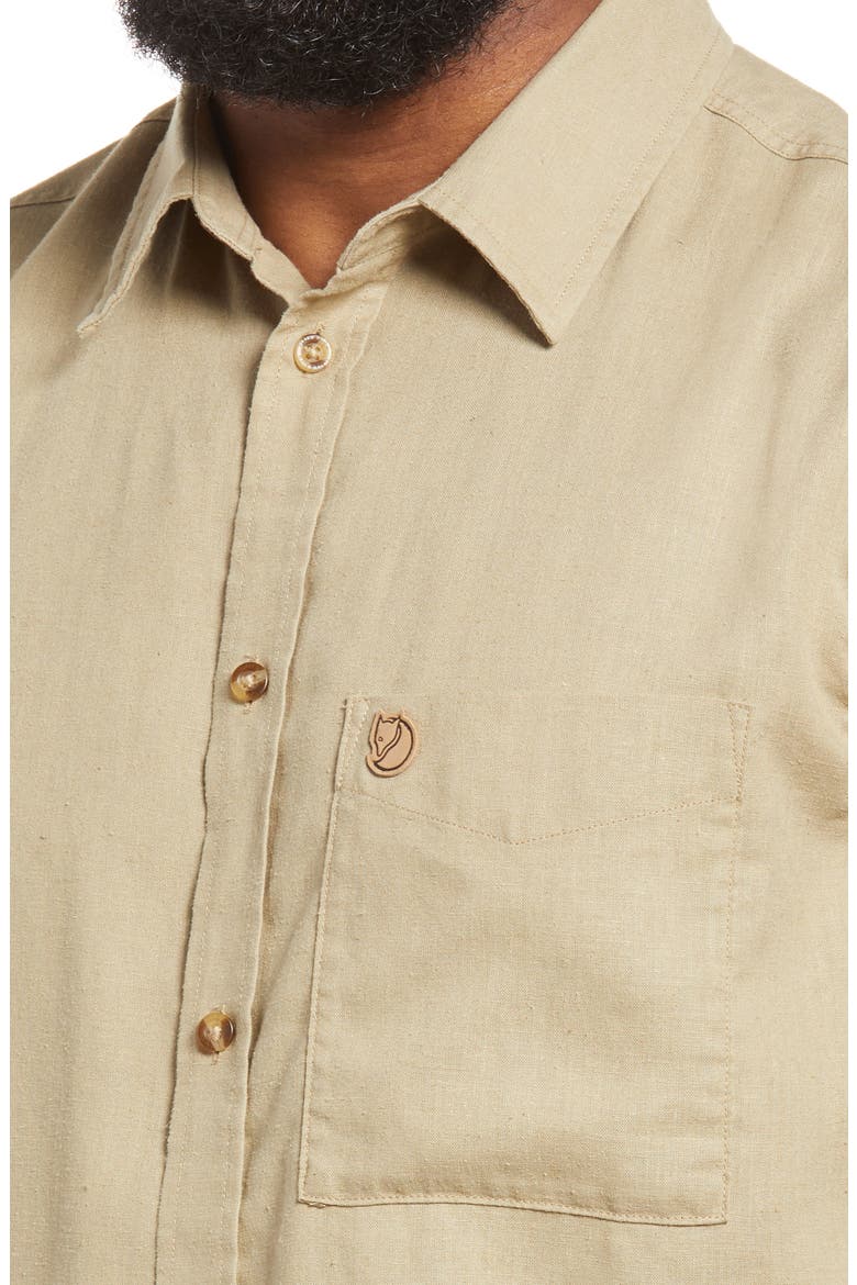 Fjällraven Ovik Travel Short Sleeve Button-Up Shirt, Alternate, color, SAND STONE