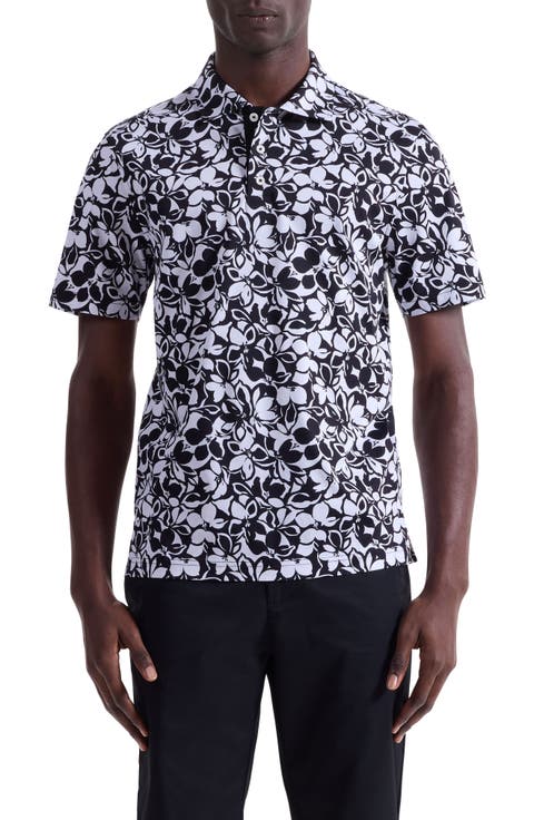 Hendrix Digital Monochromatic Floral Print Pima Cotton Polo