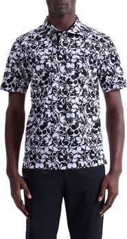 Bugatchi Hendrix Digital Monochromatic Floral Print Pima Cotton Polo