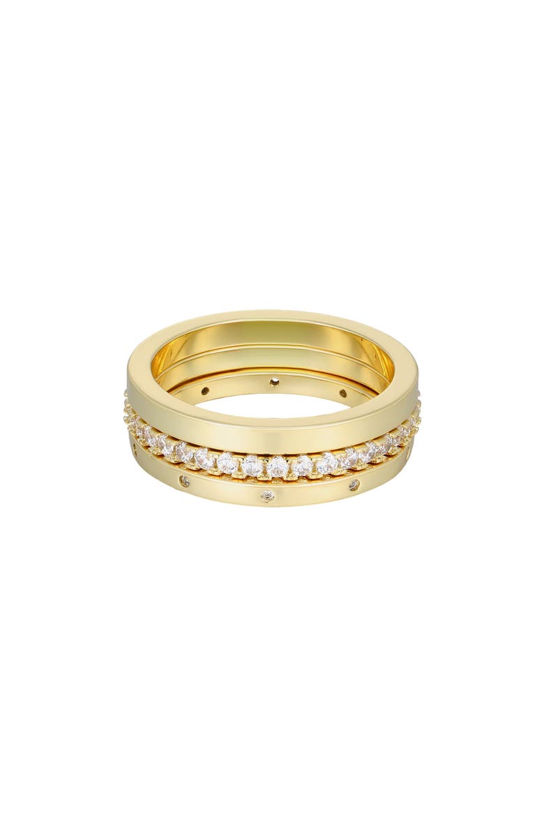 Set of 3 14K Gold Plated Cubic Zirconia Band Rings, Main, color, GOLD