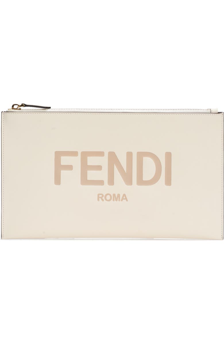 Fendi Logo Zip Leather Pouch, Main, color,