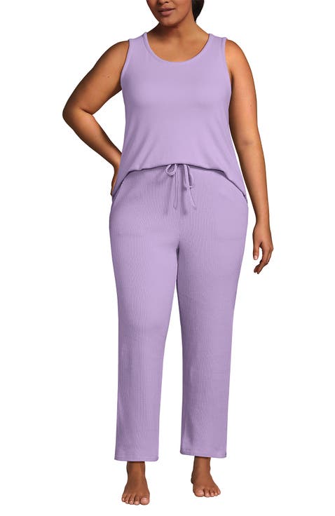 Plus Size Brushed Cozy Waffle Jersey 3 Piece Pajama Set - Tank Top Pant and Robe