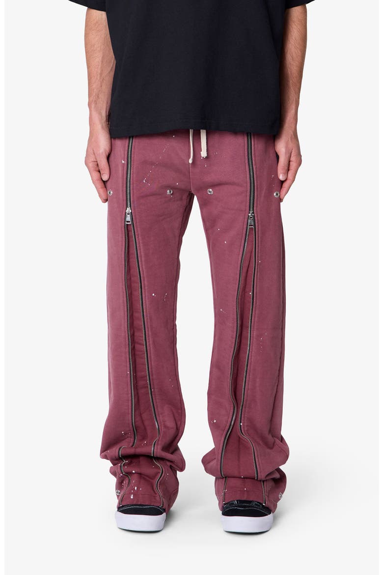 Rivet Zipper Flare Sweatpants, Alternate, color, RED