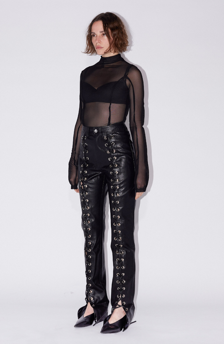 SAEMDI Lace Up PU Pants, Alternate, color, 