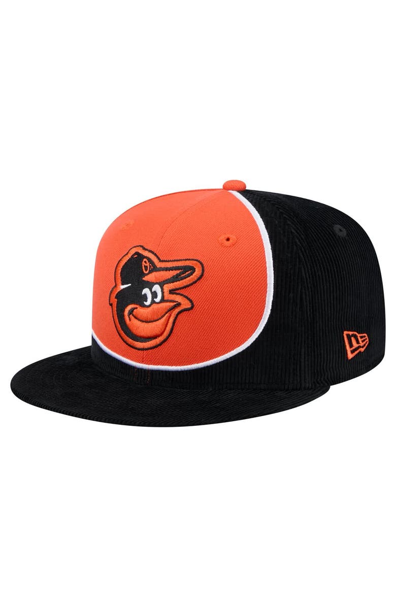 New Era Men's New Era Black/Orange Baltimore Orioles Retro Split Corduroy Snapback Hat, Main, color, Black
