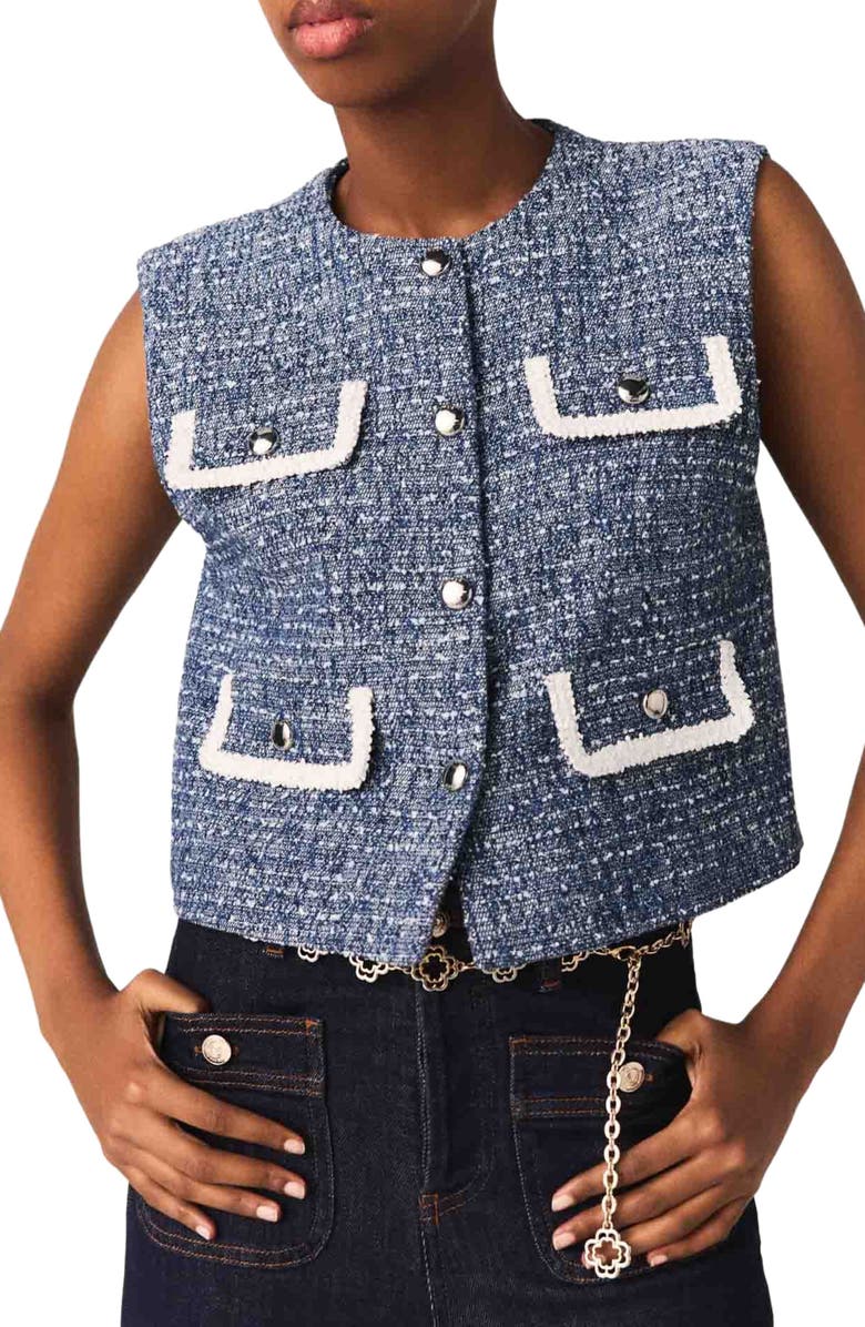 maje Tweed jacket, Alternate, color, Blue