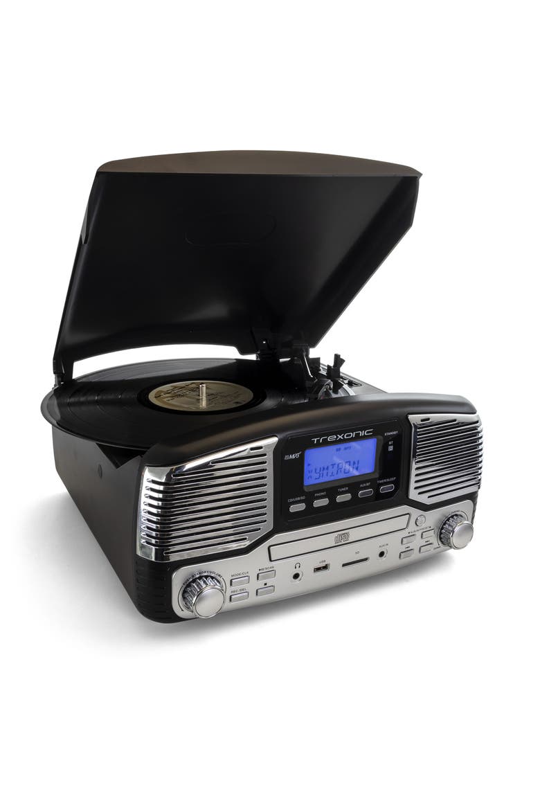 Retro Wireless Bluetooth, Record and CD Player, Main, color, Black