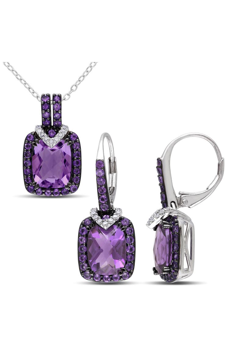 African Amethyst & Diamond Halo Pendant Necklace & Drop Earrings Set, Main, color, PURPLE