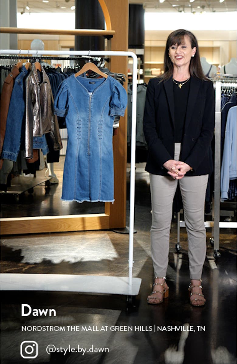 Kids' Zip Front Puff Sleeve Fray Hem Denim Dress, sales video thumbnail