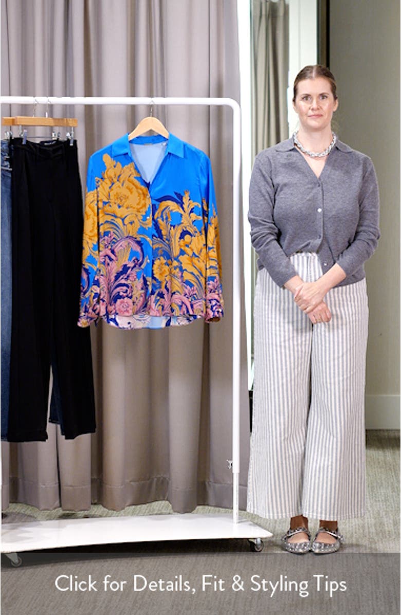 The Madeline Placed Floral Stretch Silk Button-Up Shirt, sales video thumbnail