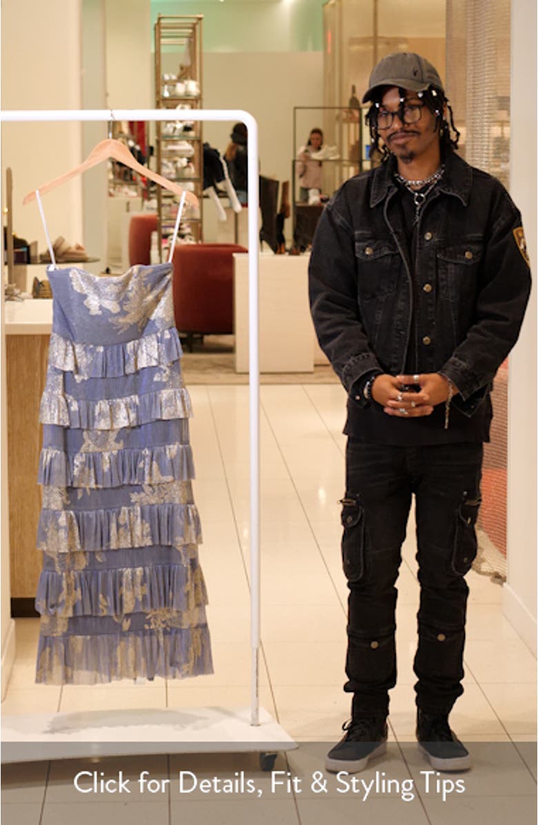 Floral Print Ruffle Strapless Dress, sales video thumbnail