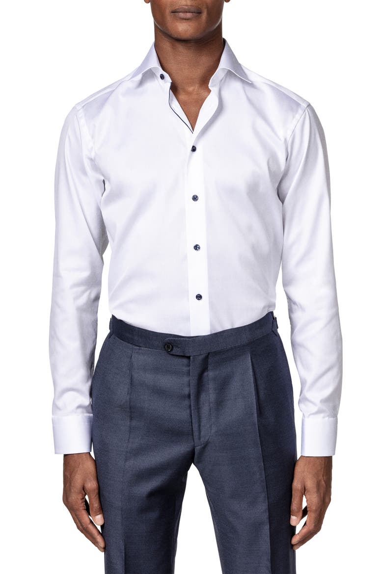 Slim Fit Cotton Twill Dress Shirt, Main, color, WHITE/ NAVY