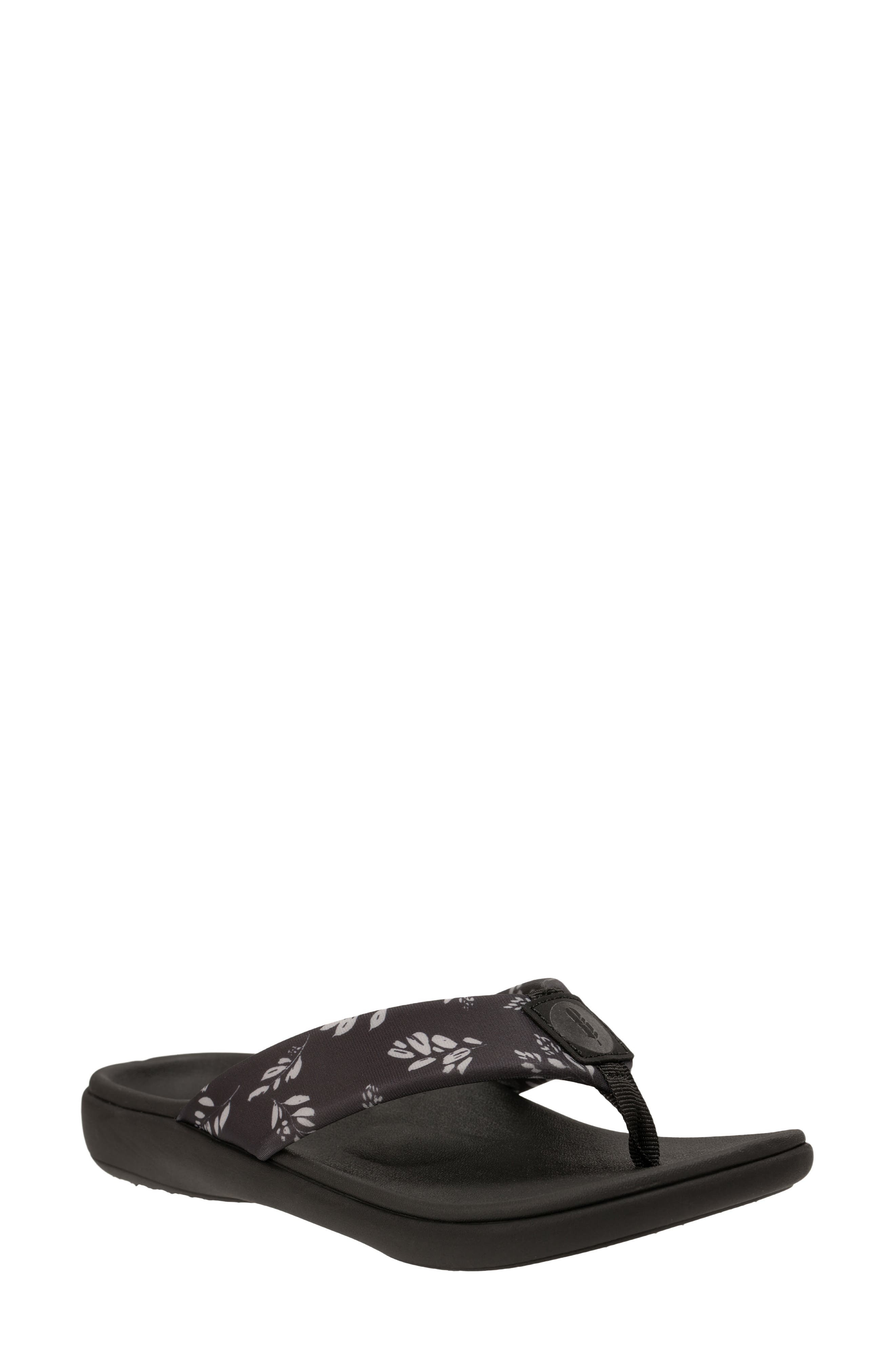Dahlia Botanical Orthotic Flip Flop, Main, color, BLACK