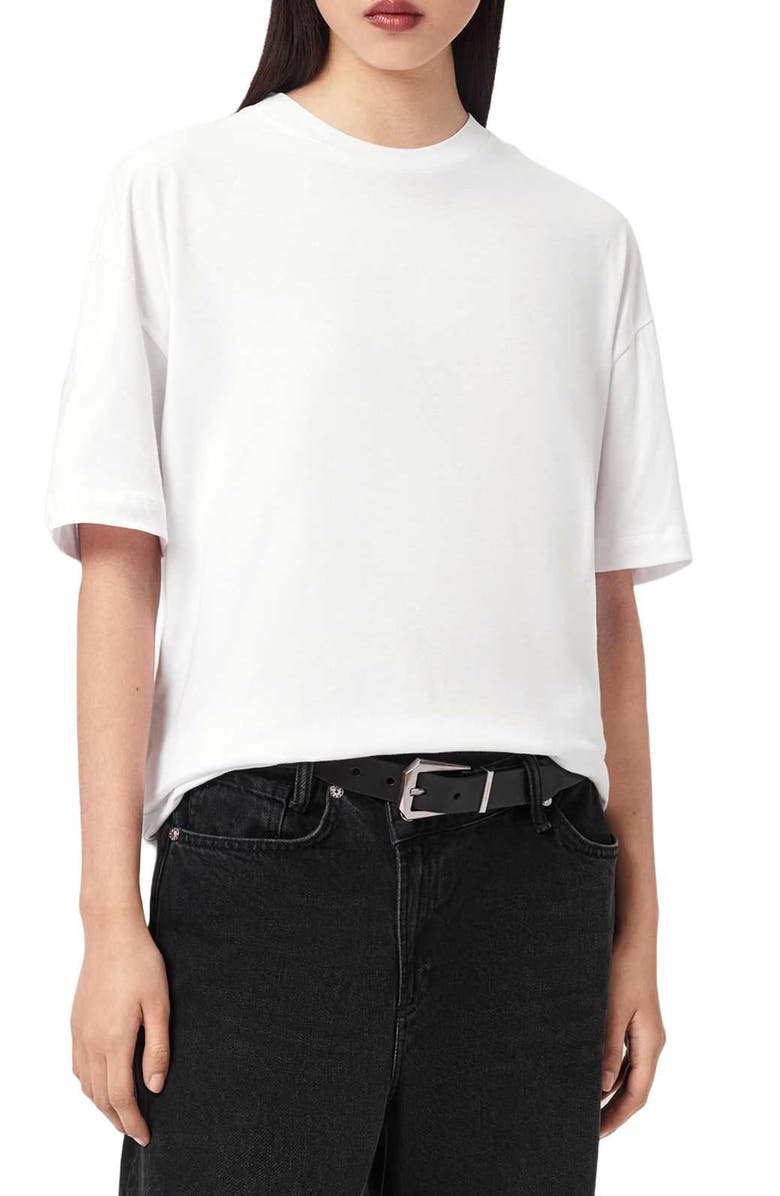 AllSaints Fuse Etta Oversize Appliqué Cotton Graphic T-Shirt, Main, color, Optic White