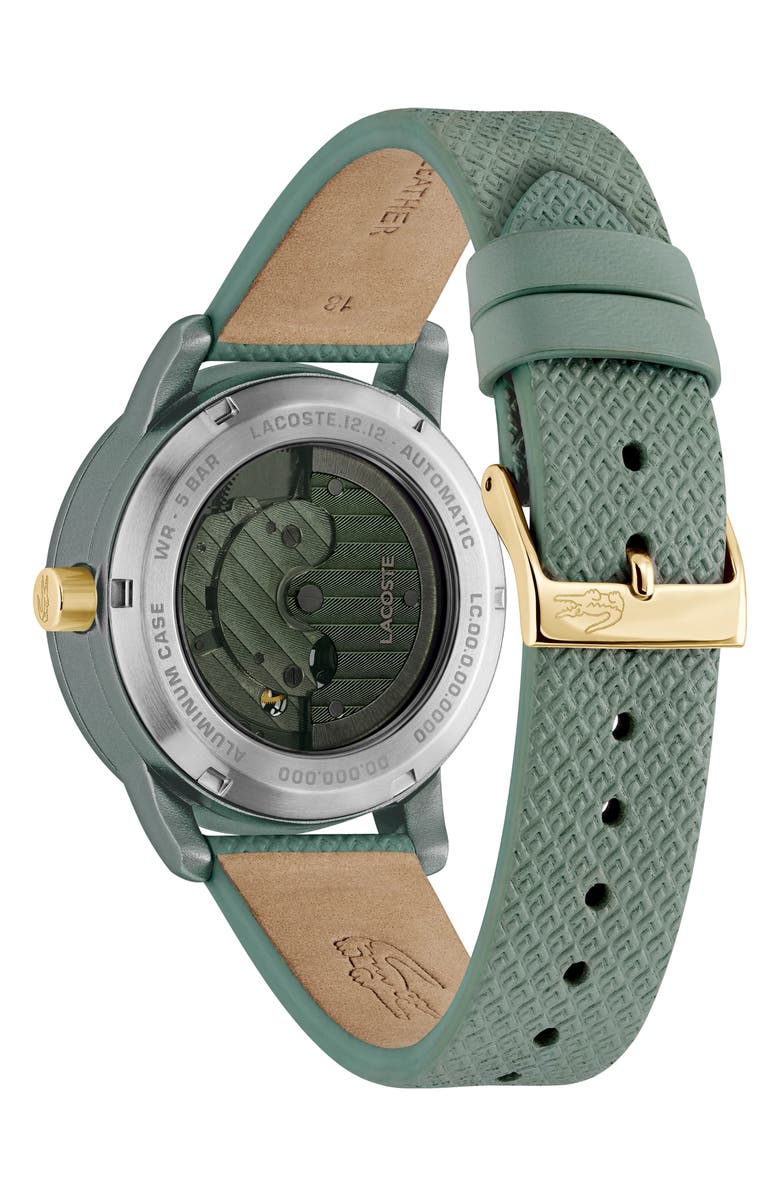 Lacoste 12.12 Automatic Green Leather Strap Watch, 38mm, Alternate, color,