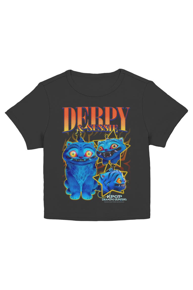 Junior's KPop Demon Hunters Derpy and Sussie Friends Duo  Graphic T-Shirt, Main, color, Black