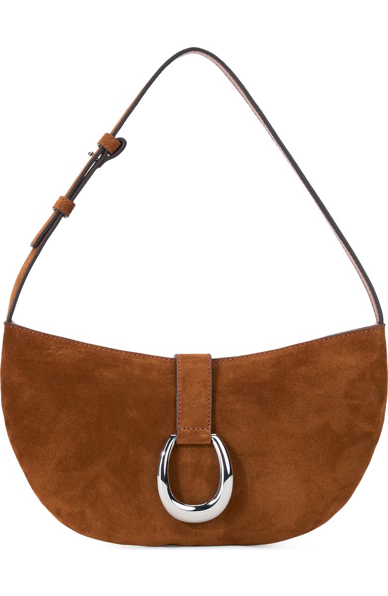 STAUD Harlow Crescent Suede Shoulder Bag, Main, color, Tabac