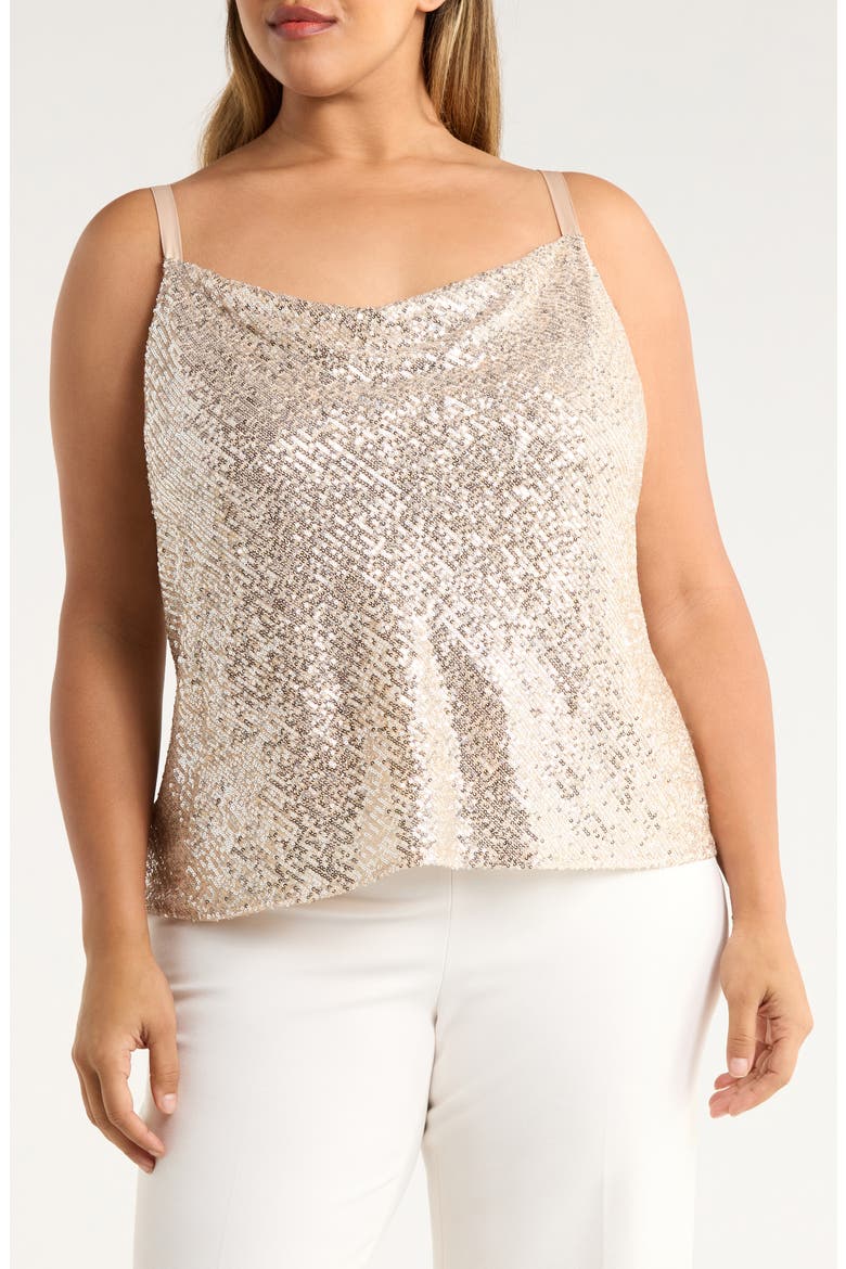 Sequin Cowl Neck Camisole, Main, color, NUDE SILVER