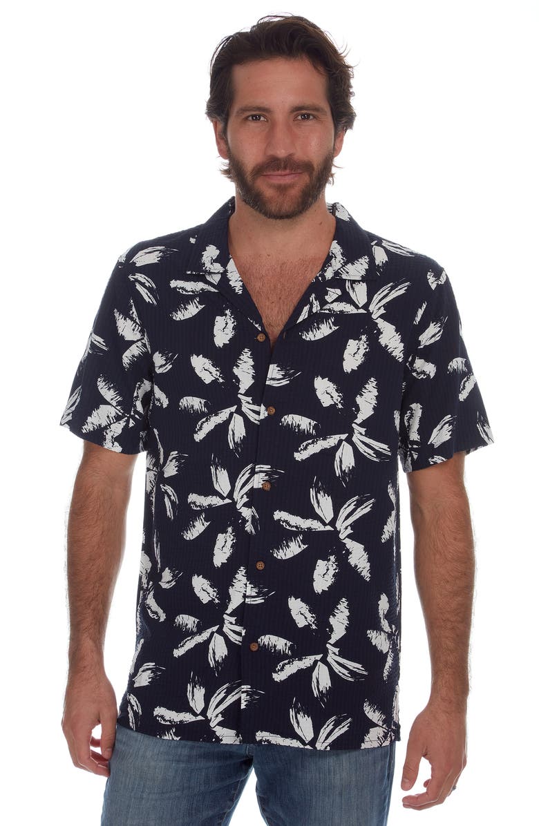 PX Palm Leaf Print Seersucker Camp Shirt, Alternate, color,