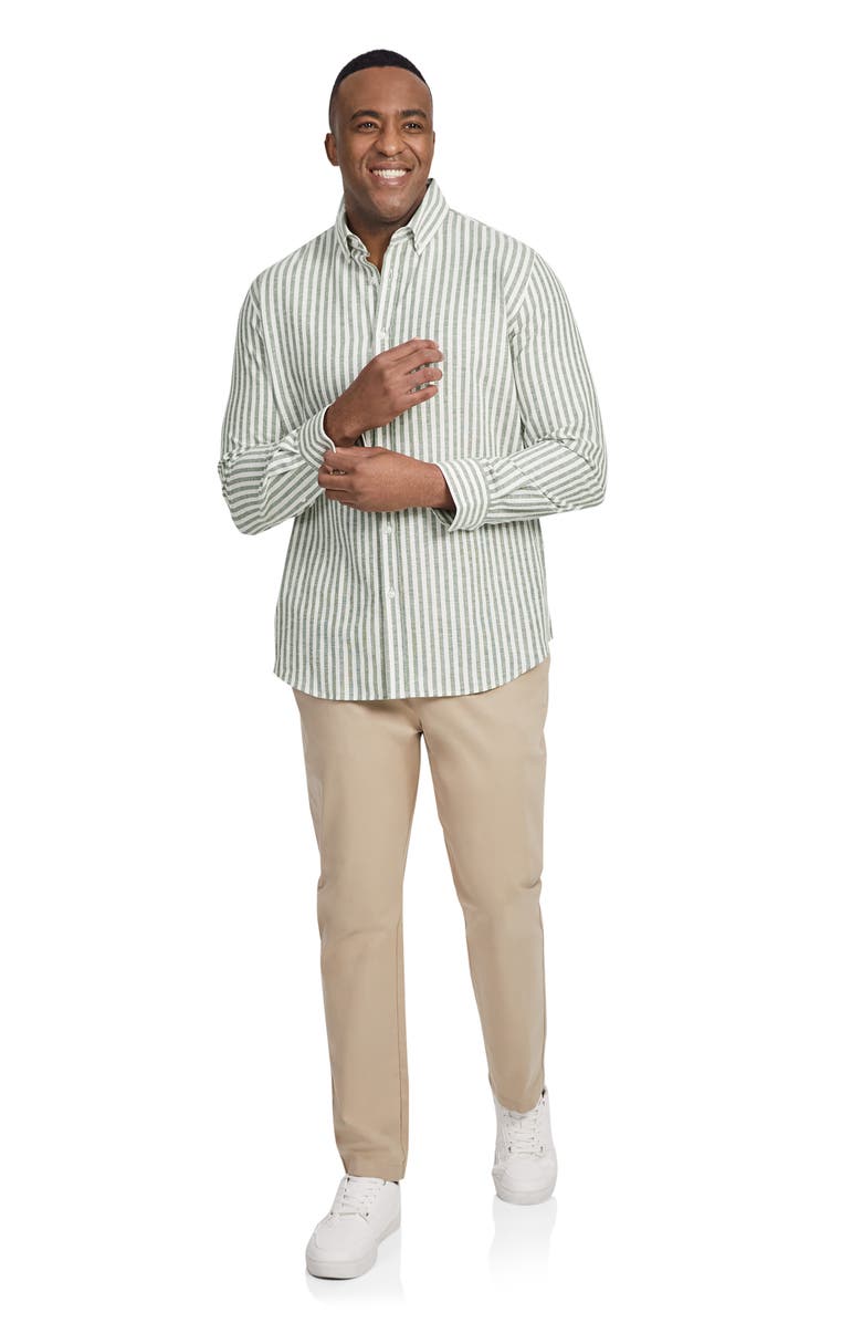 Johnny Bigg Holiday Stripe Cotton & Linen Button-Down Shirt, Alternate, color,