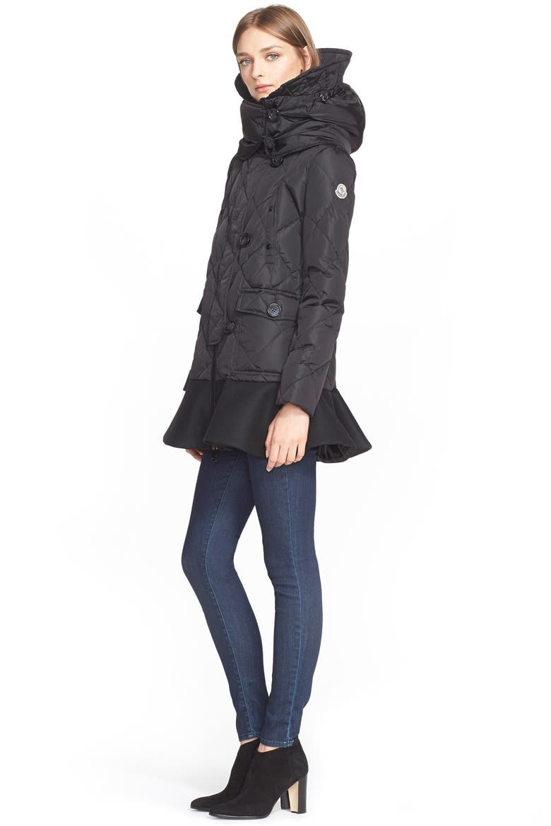 'Vauloge' Long Peplum Hem Down Coat, Alternate, color, BLACK