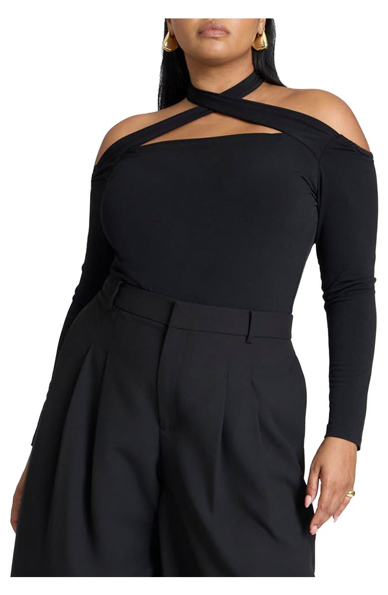 ELOQUII Cross Front Cut Out Top, Main, color, Black Onyx