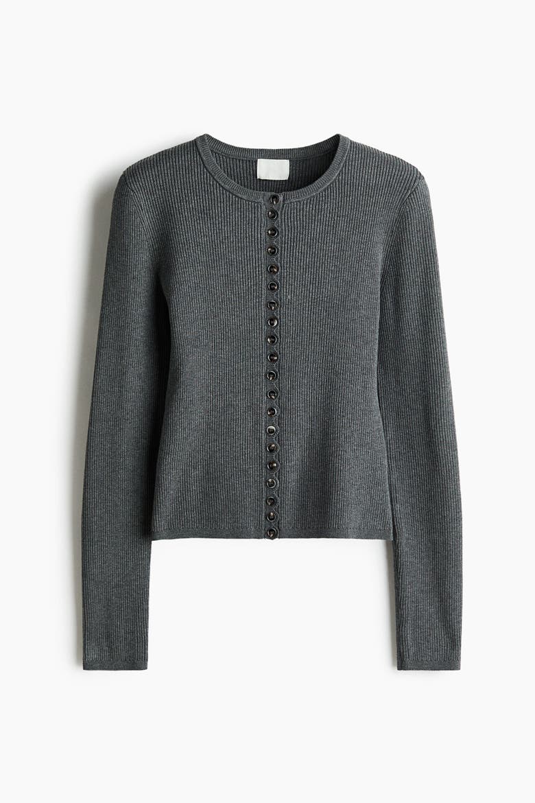 Ribbed Cardigan, Alternate, color, Dark gray melange