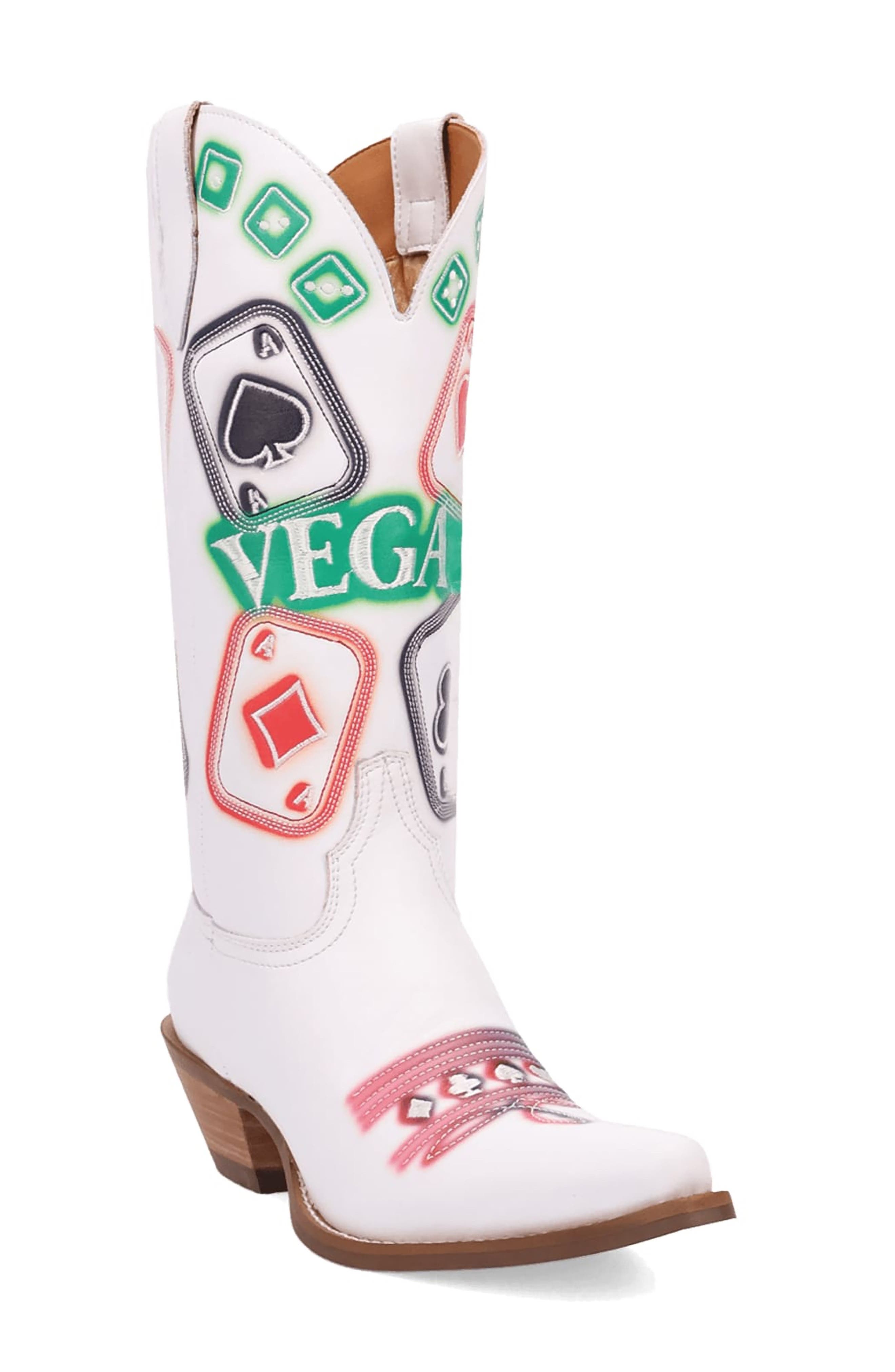 Dingo Vegas Embroidered Western Boot, Main, color, White