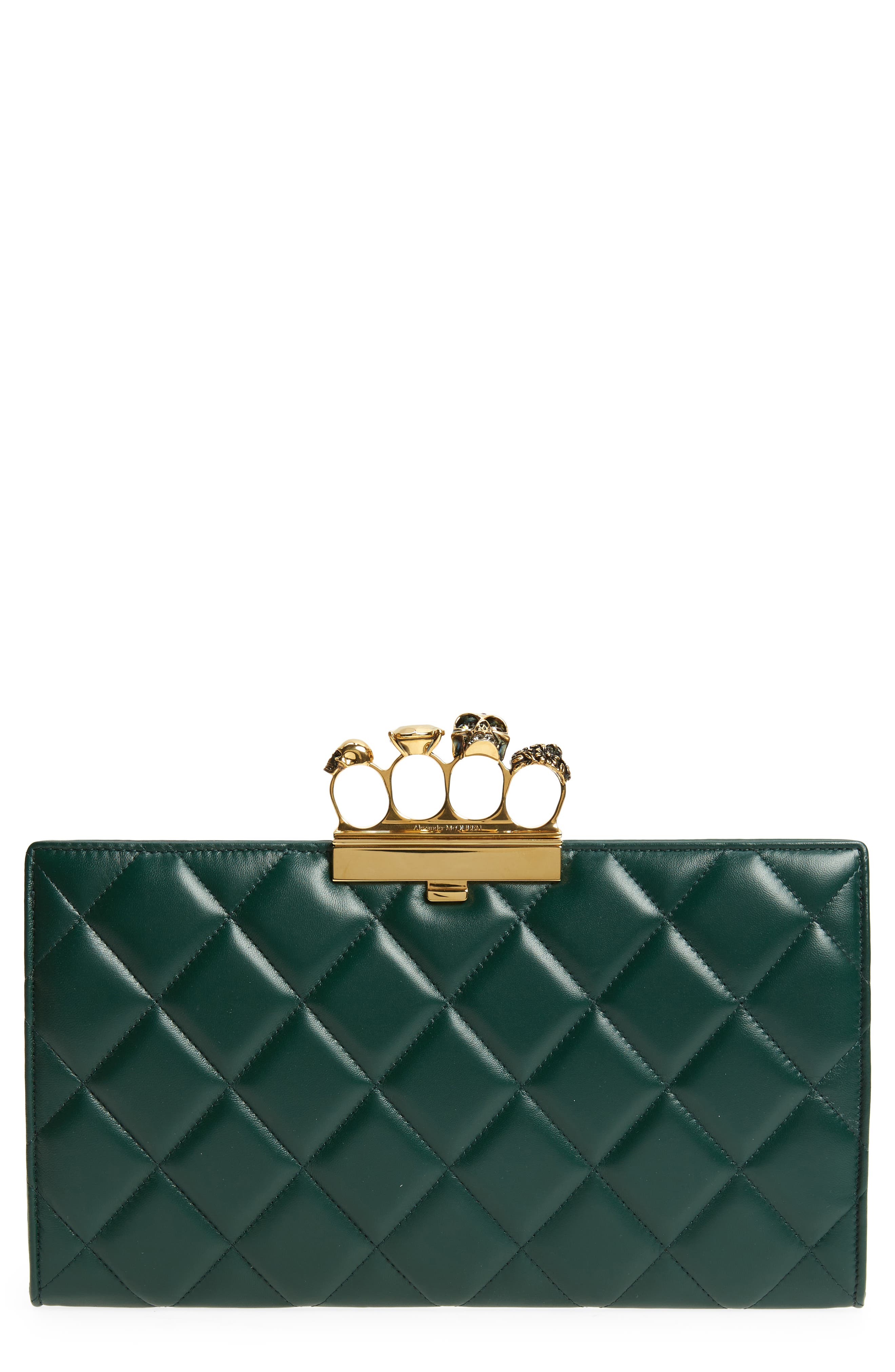 McQueen Alexander McQueen Knuckle Ring Quilted Leather Clutch, Main, color, 