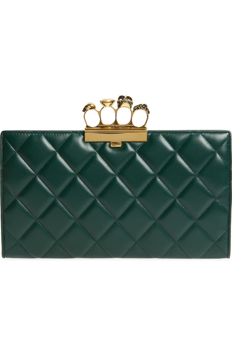 McQueen Alexander McQueen Knuckle Ring Quilted Leather Clutch, Main, color,