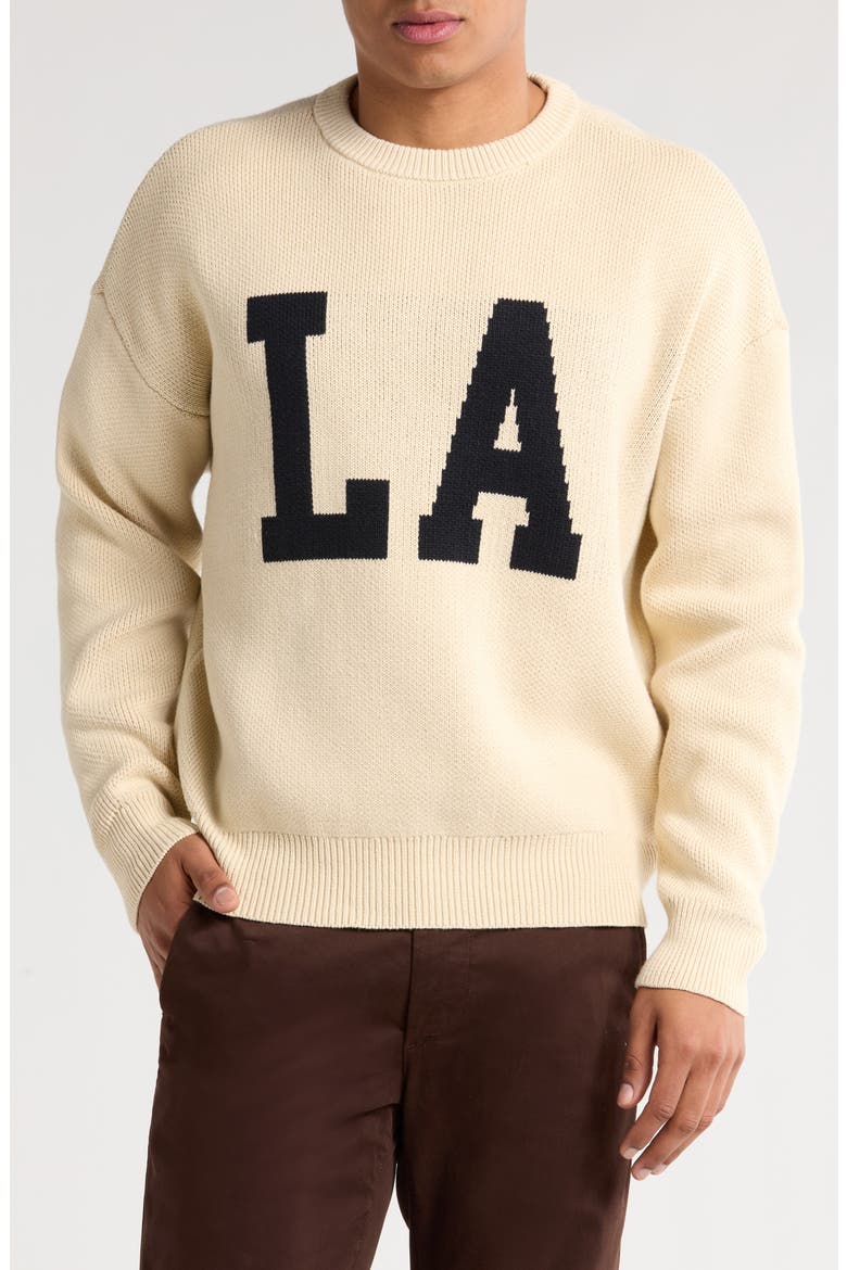 LA Intarsia Crewneck Sweater, Main, color, CREAM