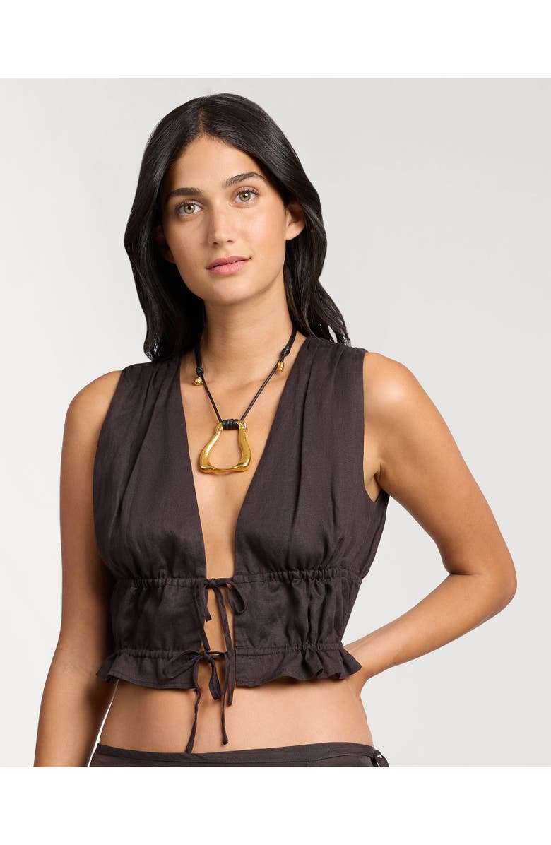 Onia Air Linen Tie Front Top, Main, color, Espresso