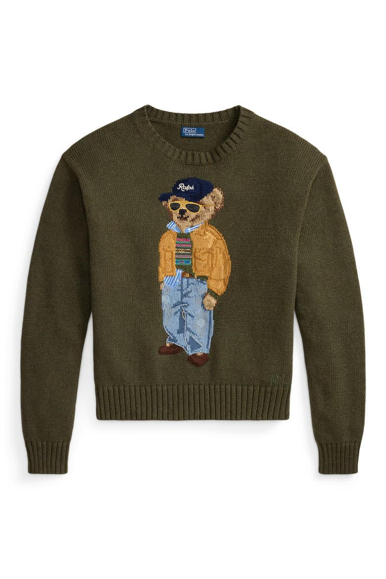 Polo Bear Cotton Crewneck Sweater, Alternate, color, MARLED OLIVE