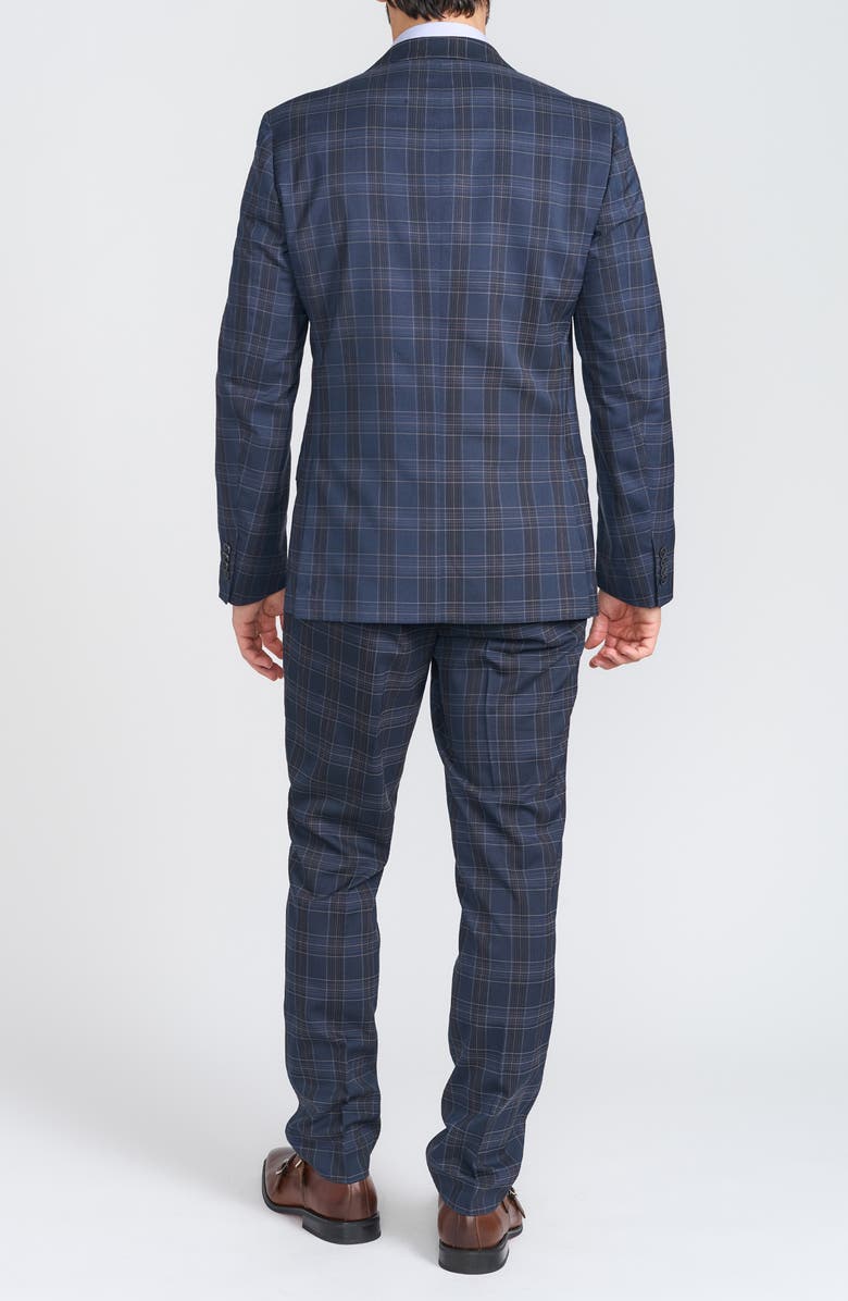 SAVILE ROW CO Navy Plaid Trim Fit Suit, Alternate, color, Navy